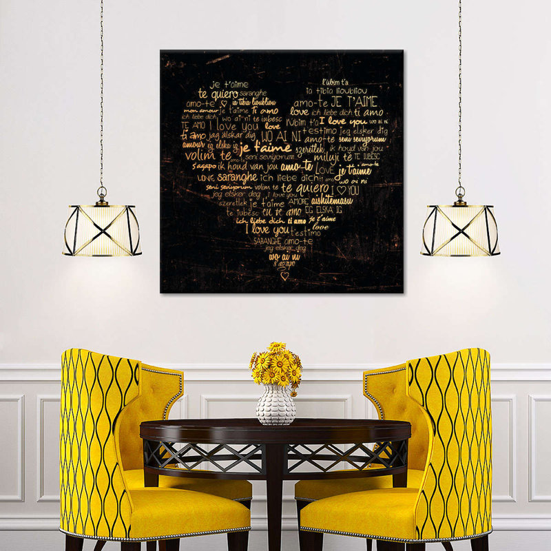 Amour dans différentes langues, reproduction sur toile, H 10 po x l 10 po x P 1,25 po