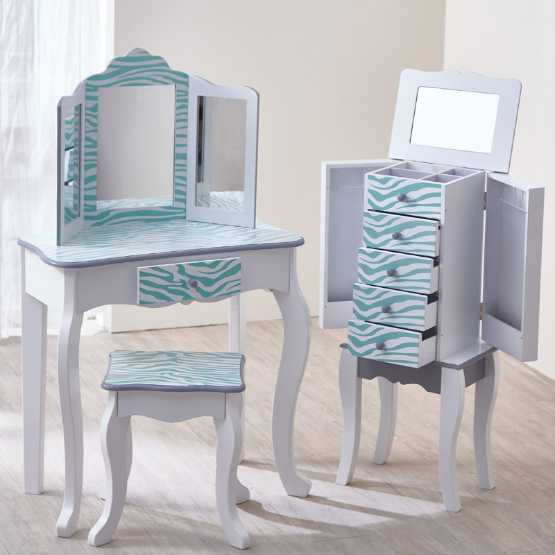 Fashion Prints Jewelry Armoire, White/Blue