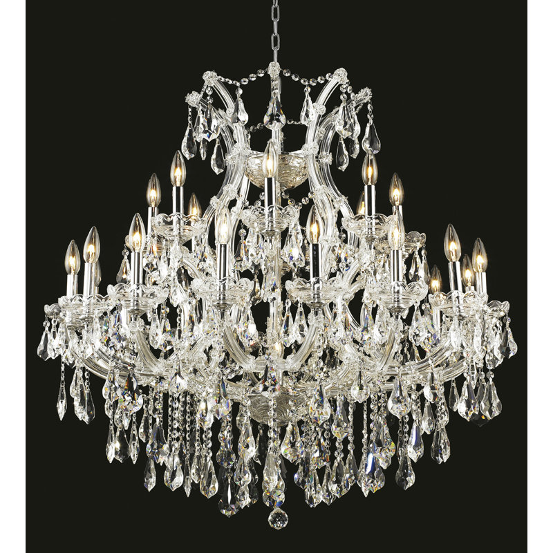 Lustre empire 24 lumières de style bougie Stockard, Chrome / cristal (transparent) / coupe royale