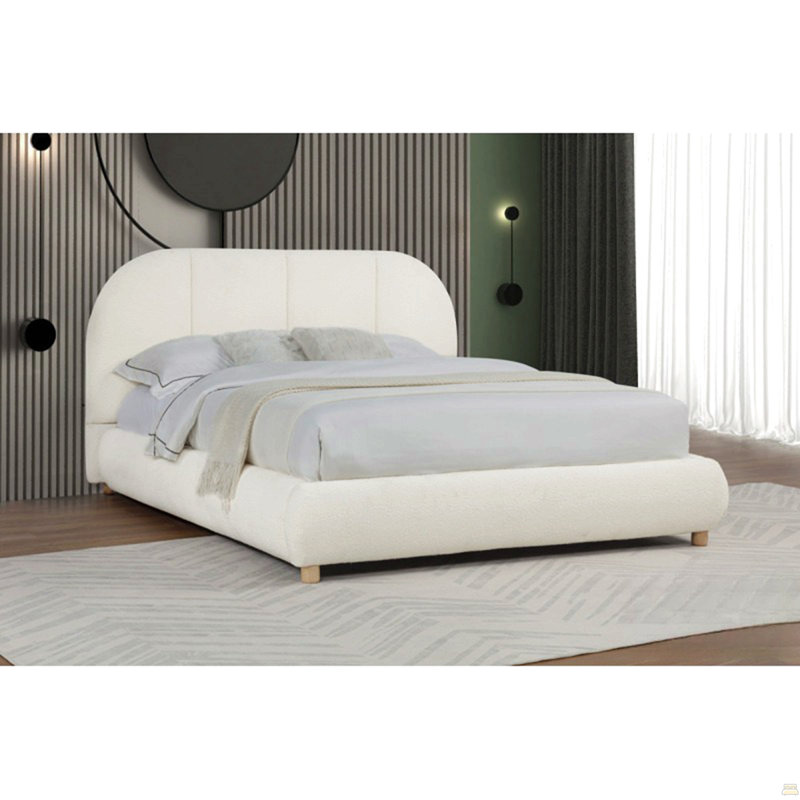 Grand lit en toile de jute, structure de lit plateforme tapissier 1pc, Ivoire ivoire