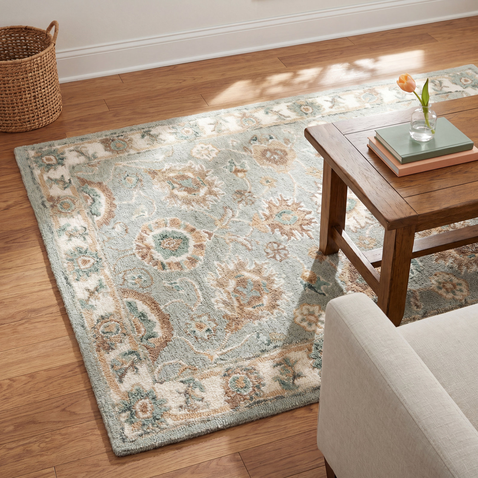 Desmondia Aqua Ivory Hand-Woven Wool Rug, Runner 2'3" x 10'