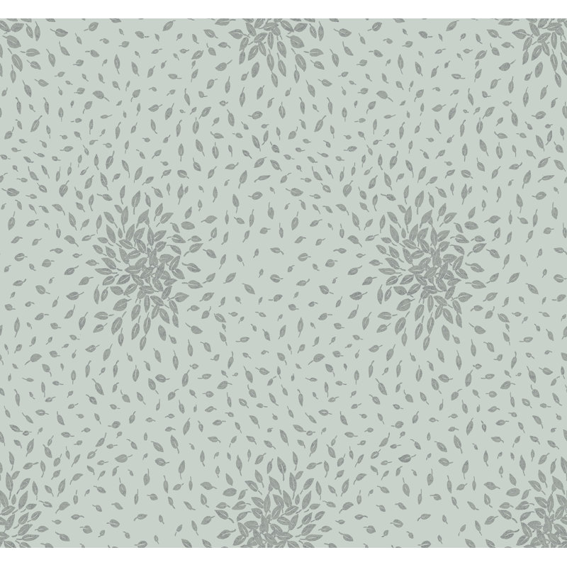 Petite Leaves Floral Metallic Wallpaper Roll, Spa/Silver