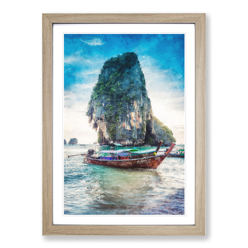 Long Tail Boats in Phuket Thailand - Picture Frame Graphic Art, 48cm H x 36cm W x 2cm D, Oak Framed