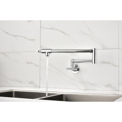 Pot Filler - Brass Content, Double Handle, Stable Control Wall Mount Brass, Drip Finish