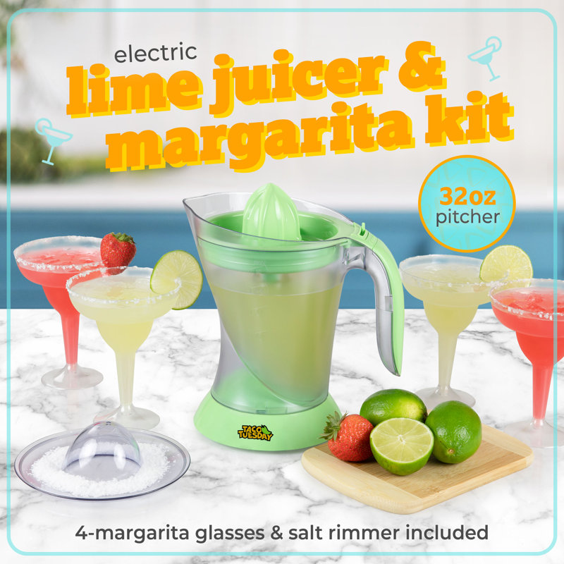 Green Electric Citrus Juicer with Pitcher and Glasses Set