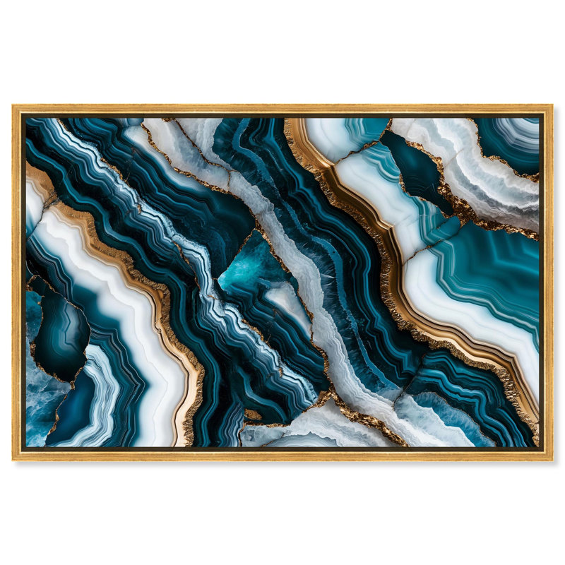 «Teal Tides Treasure I» par Teal , Cadre flottant doré, H 31 po x l 46 po