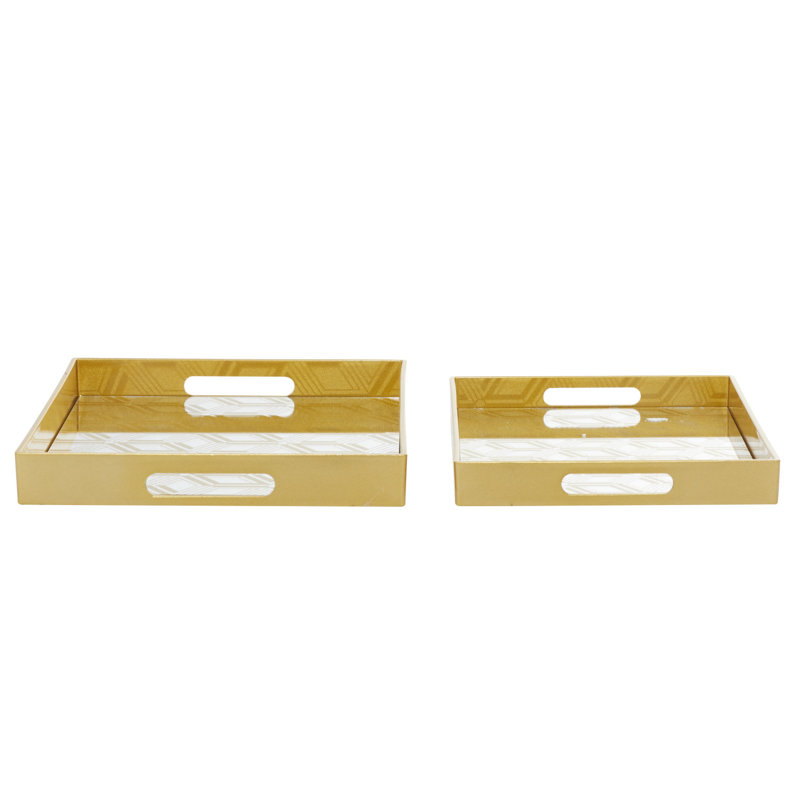 Gold Sun Star Mirrored Glass Tray Set, 2 Piece