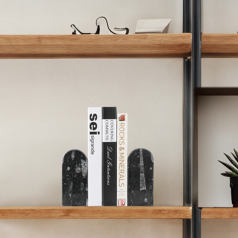 Serre-livres en marbre (ensemble de 2), H 2,3 po x l 2,54 po x P 5,66 po, Noir, noir, noir, noir
