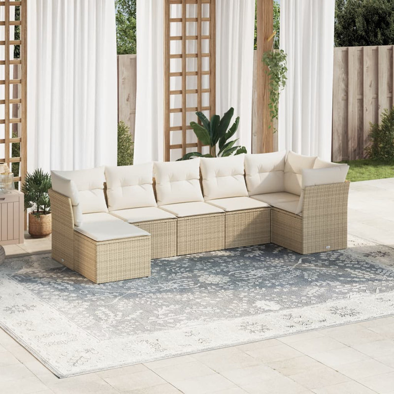 Ensemble de canapé de jardin Vidaxl PE en rotin beige, acier thermolaqué grand