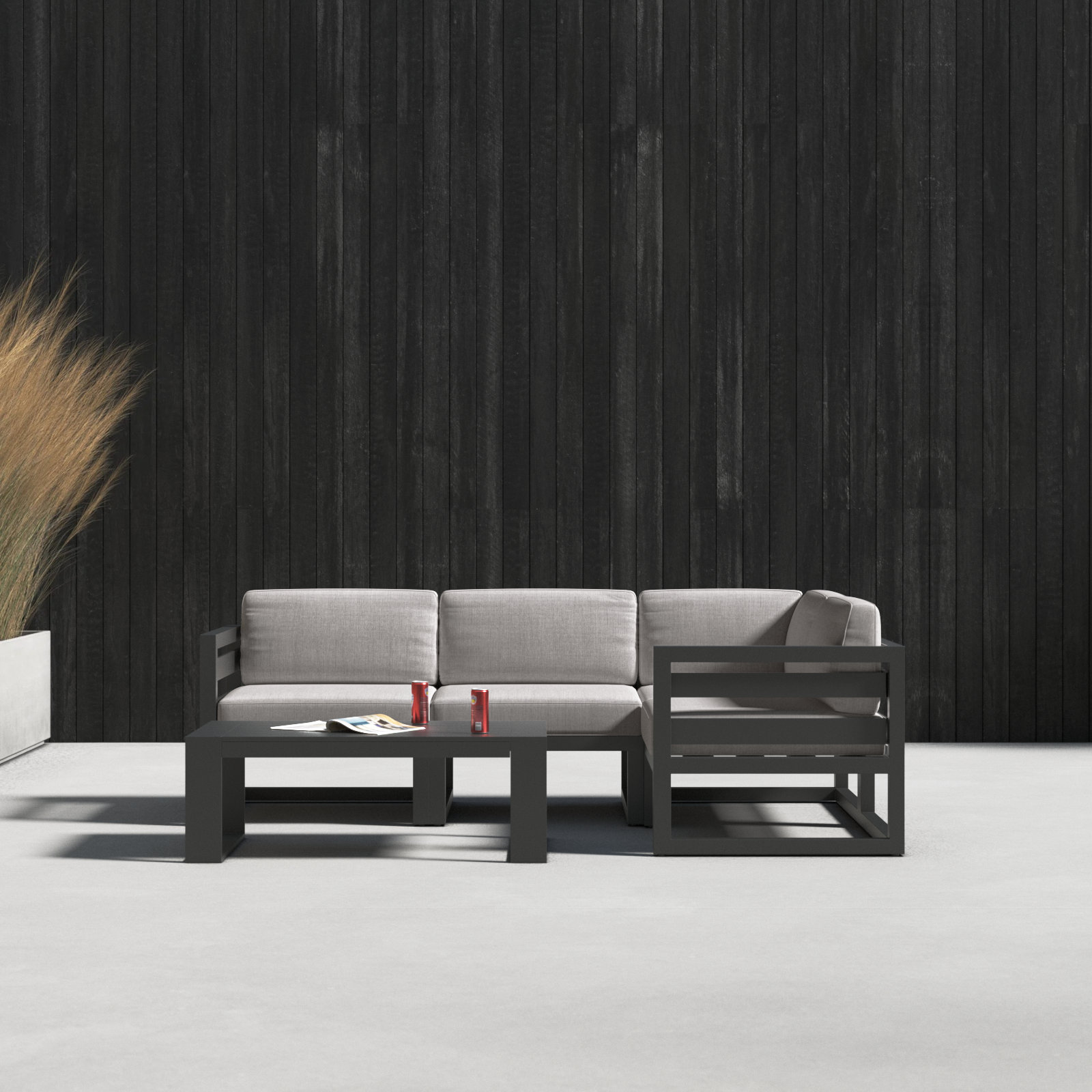 Smith 5 Piece Sectional Seating Group with Sunbrella® Cushions, Cast Silver, Black