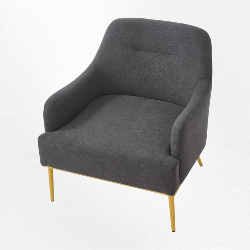 Chaise d'appoint rembourrée avec pieds en métal doré, Gris foncé