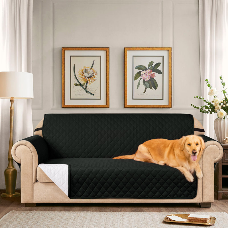 Microfibre/Microsuede Reversible Box Cushion Sofa Slipcover, Black