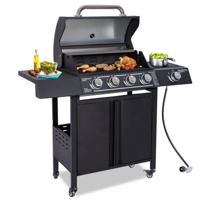 Barbecue au gaz propane liquide à 4 brûleurs avec brûleur latéral et roue verrouillable GIODIR à 4 brûleurs