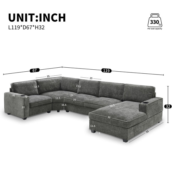 Hokku Designs U Shaped Sectional Sofa,6 Seat Chenille Corner Couch Set ...