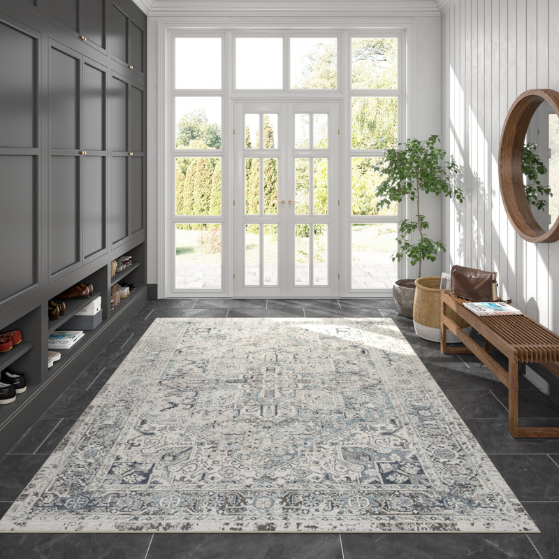 Tapis oriental gris en coton Peton, Rectangle 5 pi 3 po x 7 pi 3 po