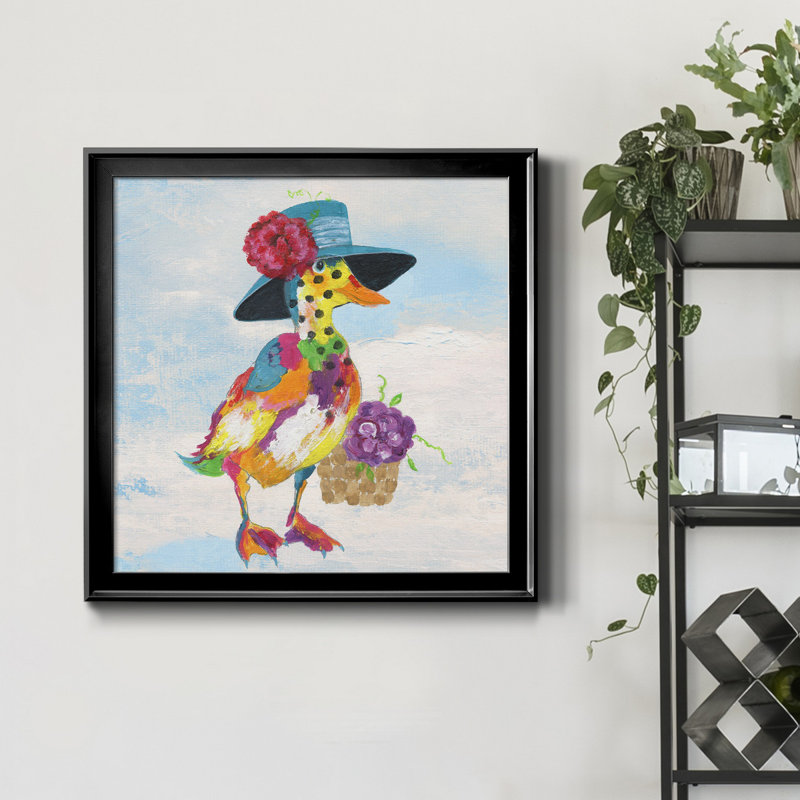 Groovy Duck and Sky - peinture sur toile encadrée, Cadre noir, H 26,5 po x l 26,5 po x P 1,5 po