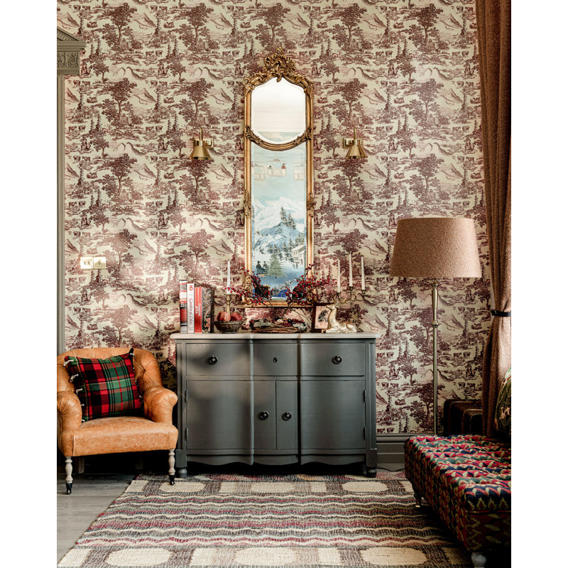 Tyrol Apres-Ski Home Toile Wallpaper Roll, Green/Light Green