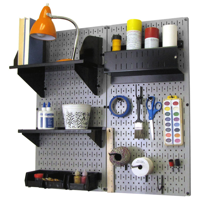 Hobby Craft Pegboard Organizer Storage Kit, Gray and Black