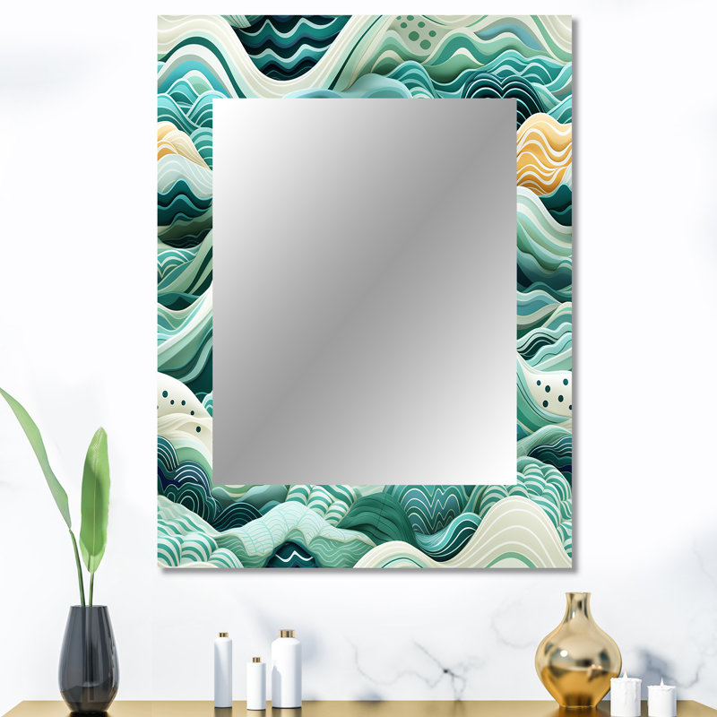 Coastal Chevron Green Waves Pattern - Coastal Wall Mirror, Green Decorative Mirror, Printed Metal Art, 40" x 30"