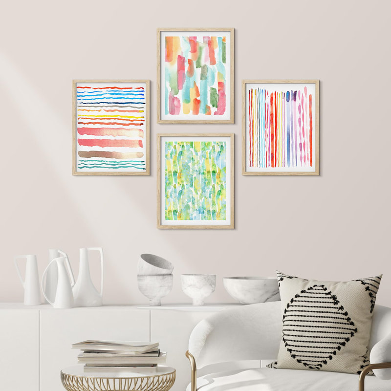 «Rainbow Pastel Paint Stroke Collage», ensemble de 4 reproductions de cadres photo simples, H 16 po x l 12 po, Naturel