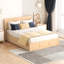 Lit plateforme en bois avec compartiments de tiroir et 2 tiroirs - Mobilier de chambre à coucher de couleur naturelle avec tiroirs de rangement-1673846949