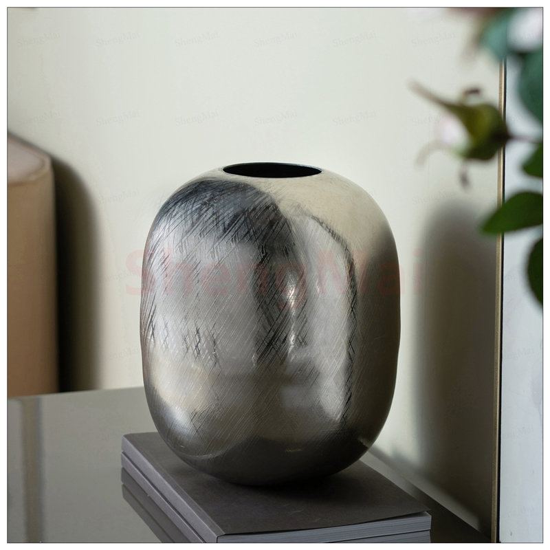 Sleek 10.5x10.5x13 Inch Aluminum Vase with Silver Streaks,  for Modern Decor and Easy Maintenance, overall height- 13"