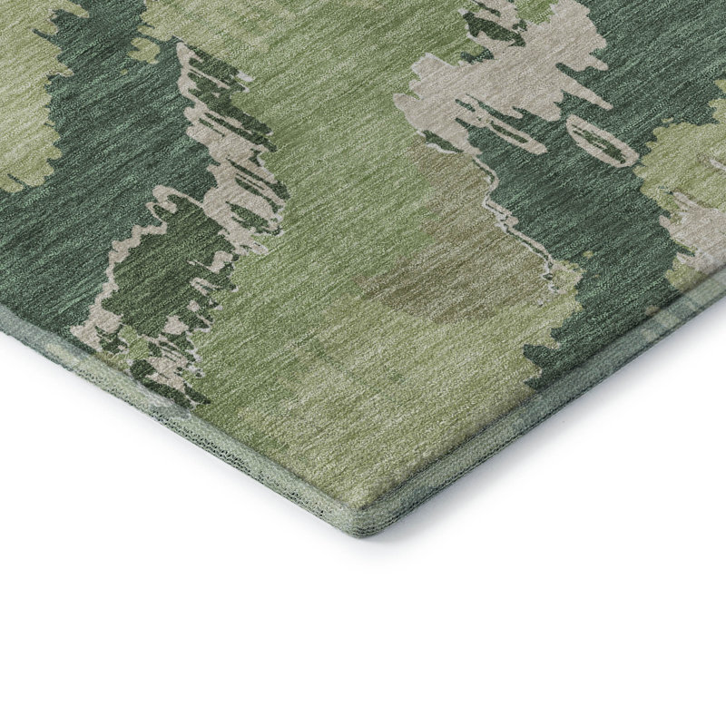 Premium Machine Washable Prisco Green Rug, Rectangle 10' x 14'