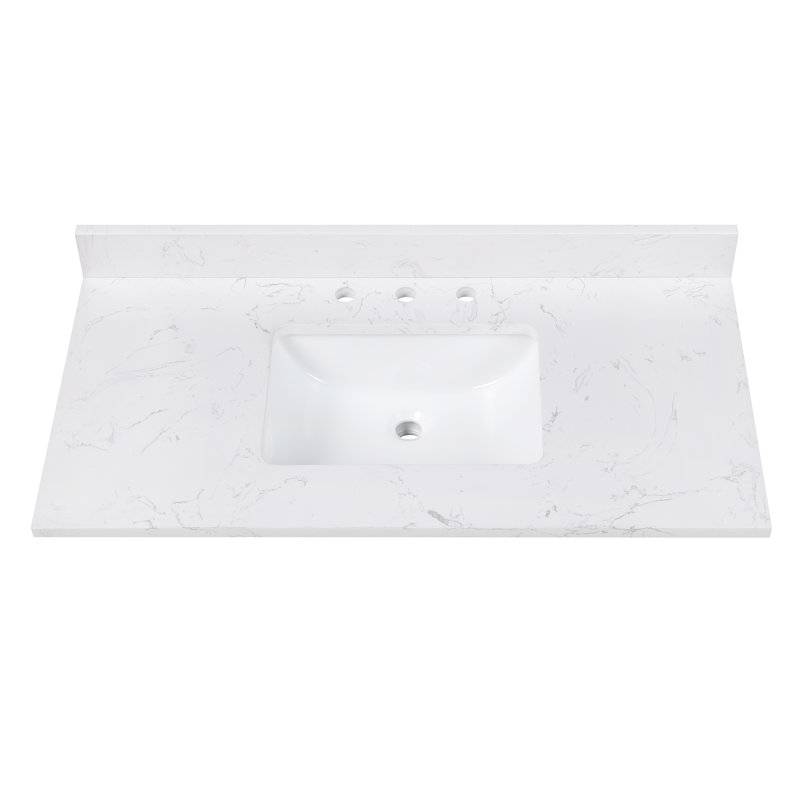 Cala White Engineered Stone Vanity Top with Rectangular Sink