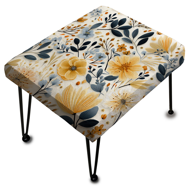 Repose-pieds géométrique jaune et bleu à motif floral Fusion Harmony