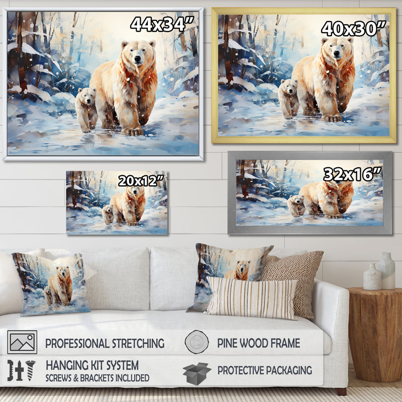 Ours polaire Starlit Bond I - ours 2, art mural, Cadre flottant doré, H 24 po x l 32 po x P 1 po