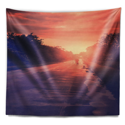 Biker en polyester au coucher du soleil tapisserie avec accessoires suspendus inclus