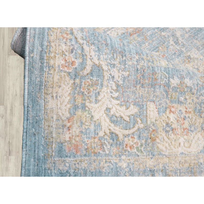 Mona Power Loom Polyester Geometric Area Rug in Light Blue/Ivory, Rectangle 8' x 10'