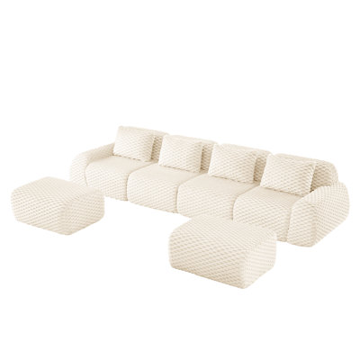 Aura 146.4" W x 69.3" D x 33.1" H Flannelette 4-Seater Modular Sectional Sofa