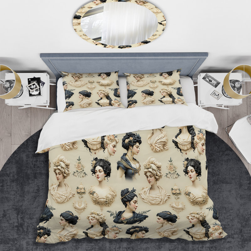 Portraits de camée beige I victorien, Housse de couette simple + 1 taie décorative stan