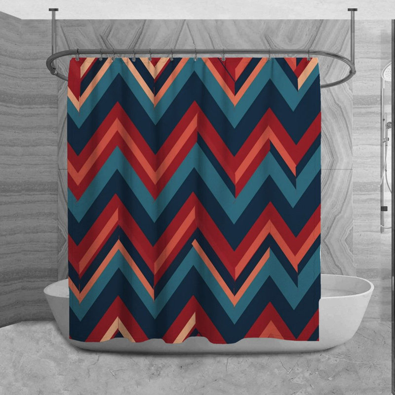 Chevron Shower Curtain Modern Bathroom Decor Blue, L 70 po x H 73 po