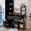American Design, armoire à miroir pleine grandeur, coiffeuse, table de coiffeuse à DEL ronde de 17 po, tabouret rembourré, centrale électrique à 2 ampoules, système de contrôle de luminosité à 3 couleurs réglables, style miroir