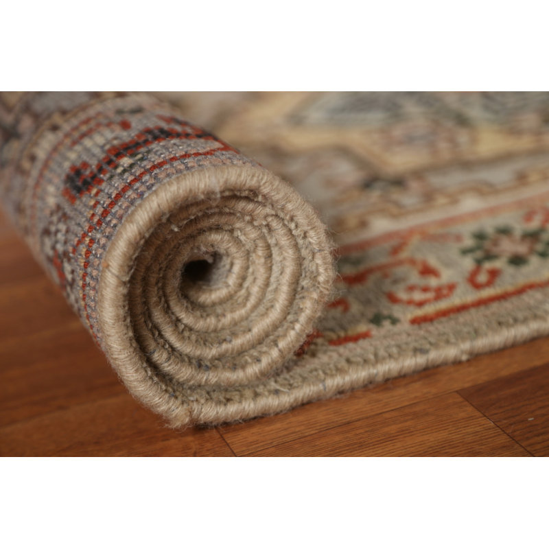 Tapis de couloir gris en laine noué à la main de conception unique 2 pi 7 po x 7 pi 10 po New Age