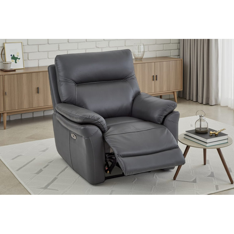 99cm Wide Leather Match Standard Recliner, Leather Match - Grey