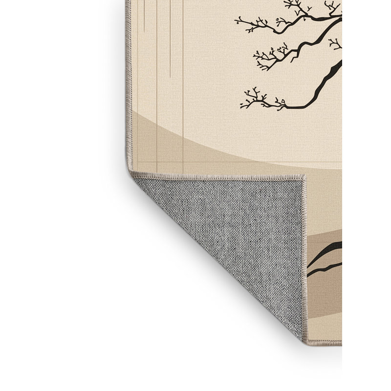 Tapis beige minimaliste lavable à la machine Paesyn Bonsai, Carré 5 pi