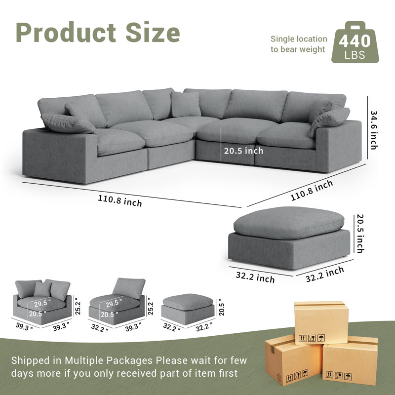 Canapé modulaire surdimensionné Cloud, Polyester gris