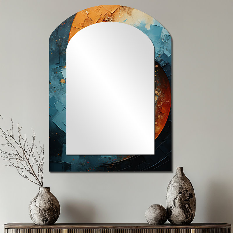Orange bleu sarcelle abstrait spirales I, 34 po x 25 po