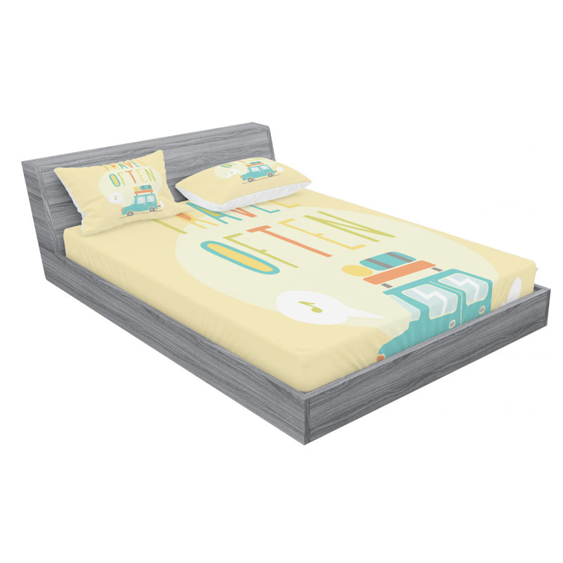 Microfiber Patterned Fitted Sheet, Queen Fitted Sheet with 2 Pillowcases