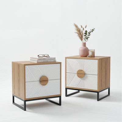 Table de chevet en bois manufacturé à 2 tiroirs Sahan H 20,8 po