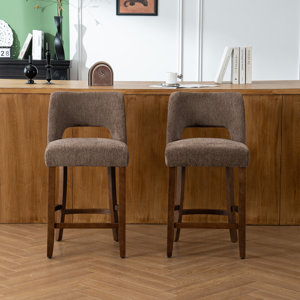 Bisto Nakenzie Upholstered Counter Height Bar Stool with Brown Wood legs for Dining Room, Kitchen
