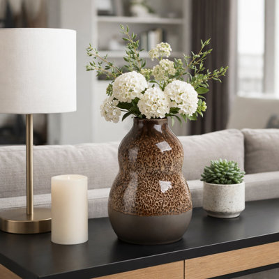 Modern Terracotta Table Vase For Home Decor - Portugal Tall Flower Vase Accent With Speckled Glaze For Tabletops, And Living Room Styling - 12", Brown