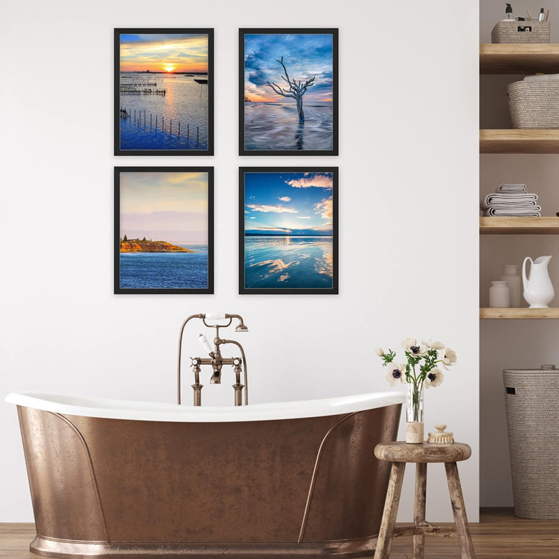 «Vibrant Ocean Cloud Sky Reflection Îles», ensemble de 4 décorations murales colorées, impression encadrée sur papier, 4 pièces