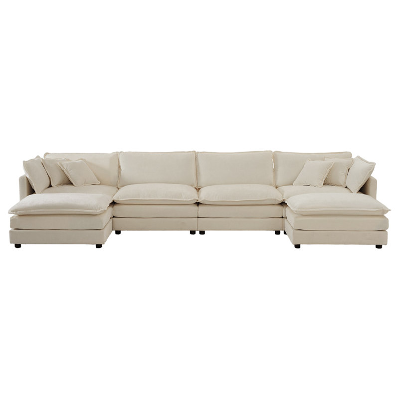 U-Shape Sectional Sofa, Double Extra Ottomans
