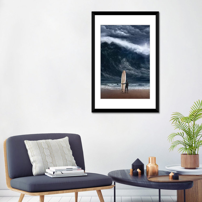«Surf Cataclysm», impression sur toile, H 24 po x l 16 po x P 1 po, Papier d'art encadré noir, Blanc