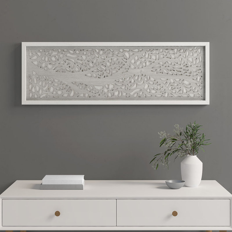 Laser Cut Tree Framed Panel Wall Decor, Gray