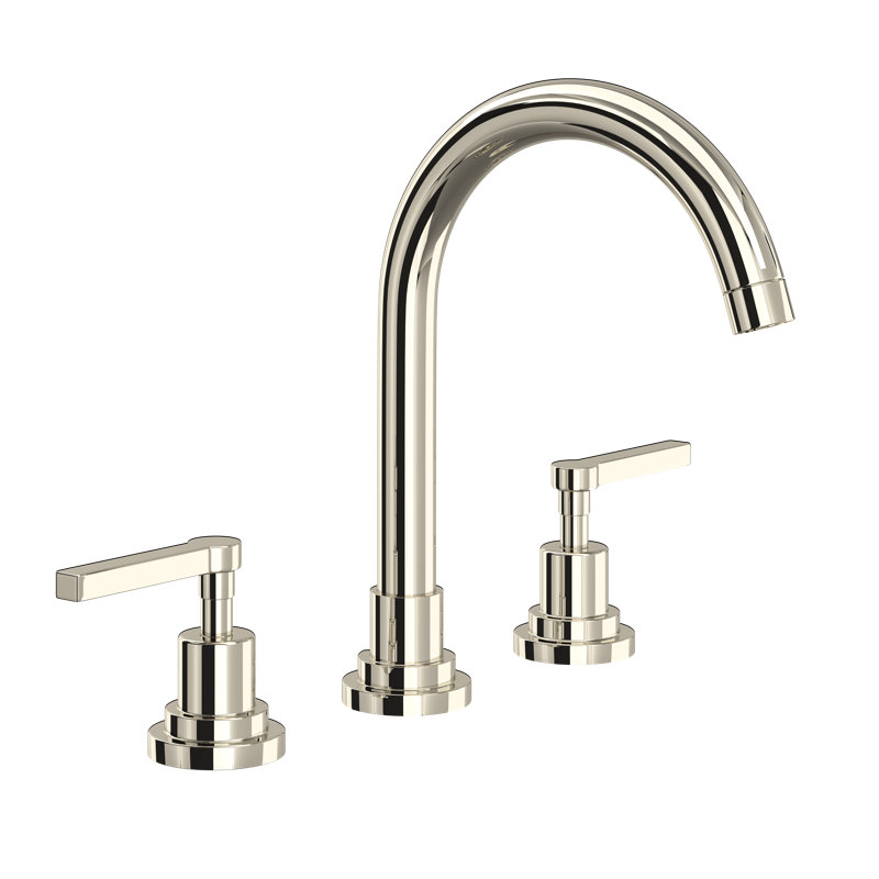 Lombardia Widespread Lavatory Faucet With C-Spout, Lever Handle, Polished Nickel